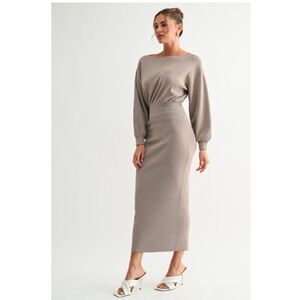 Elegant Taupe Long Sleeve Dress